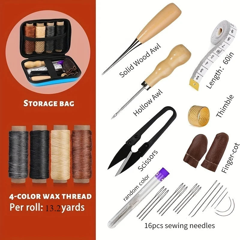 Leather Sewing Kit with Large Needle and Waxed Thread for Repair