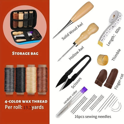 Leather Sewing Kit with Large Needle and Waxed Thread for Repair