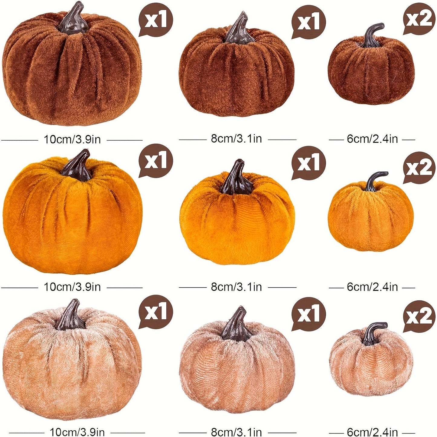 Autumn Pumpkin Decoration Set – 12 Velvet Finish Artificial Pumpkins