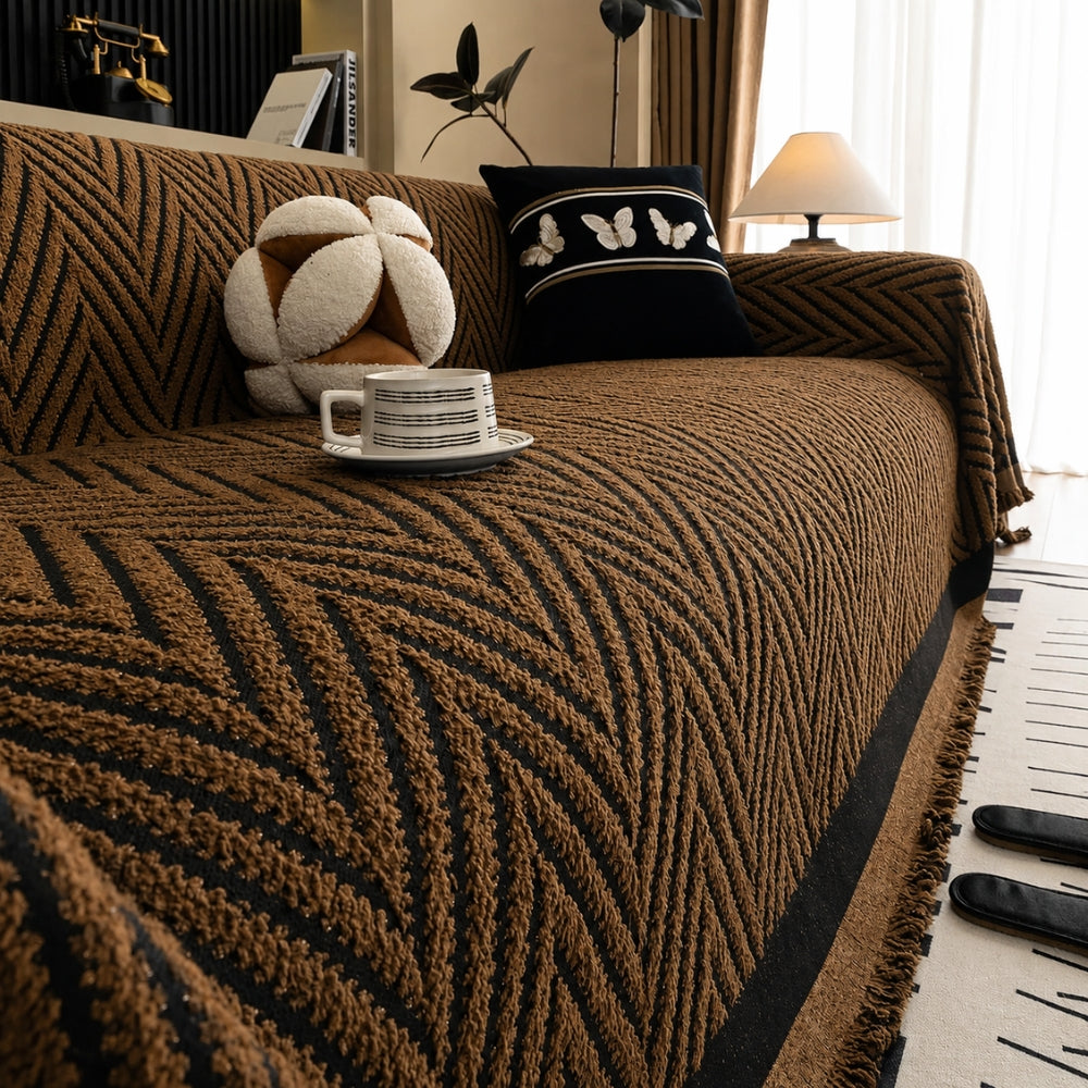 Elegant Textured Couch Protector with Tassel Detail