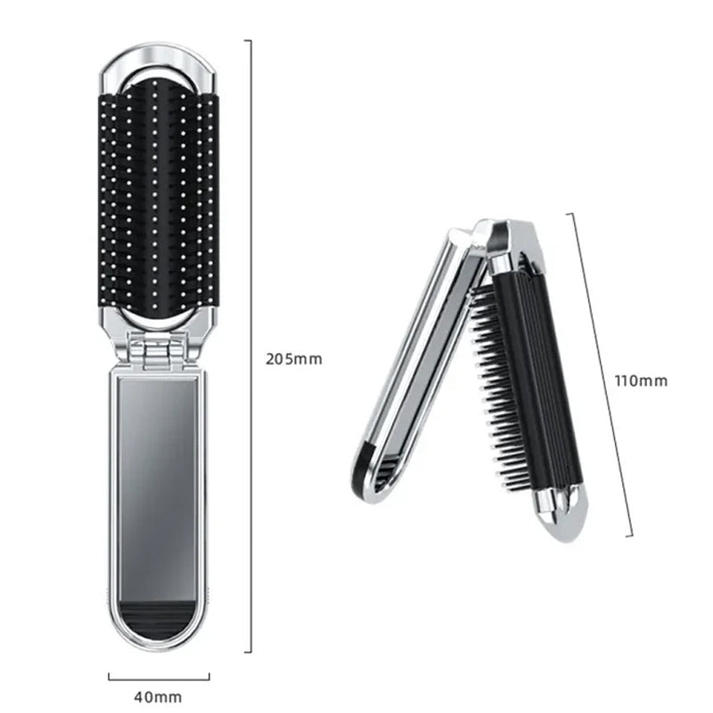 Foldable Compact Travel Mirror and Hair Brush for On-the-Go Styling