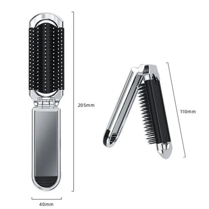 Foldable Compact Travel Mirror and Hair Brush for On-the-Go Styling