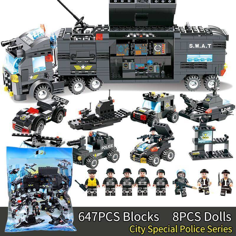 8-in-1 SWAT Police Truck Station Building Blocks Set - Gift for Children
