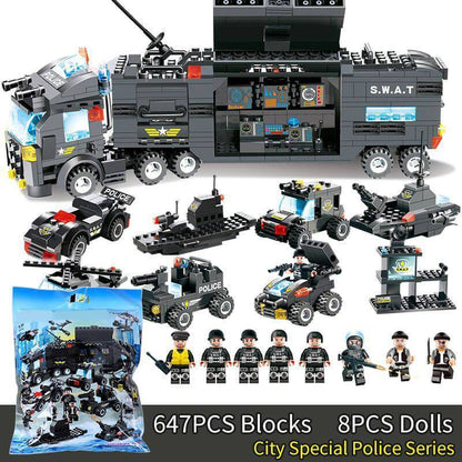 8-in-1 SWAT Police Truck Station Building Blocks Set - Gift for Children