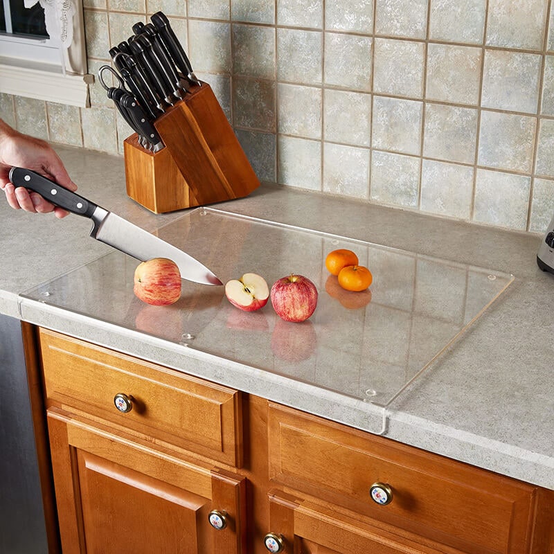 Transparent Kitchen Cutting Board with Grip Feet and Edge Guard