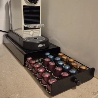 Under-Machine Coffee Pod Organizer for 40 Nespresso Original Capsules - Steel Frame, Mesh Base & Non-Slip Pads