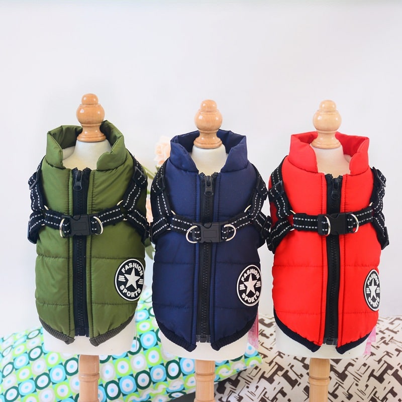 All-Weather Dog Coat with Built-in Safety Harness for Winter