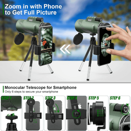 Compact Ultra-Zoom 600x Monocular – Lightweight HD Lens for Hiking, Birdwatching, Sports