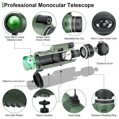 Compact Ultra-Zoom 600x Monocular – Lightweight HD Lens for Hiking, Birdwatching, Sports