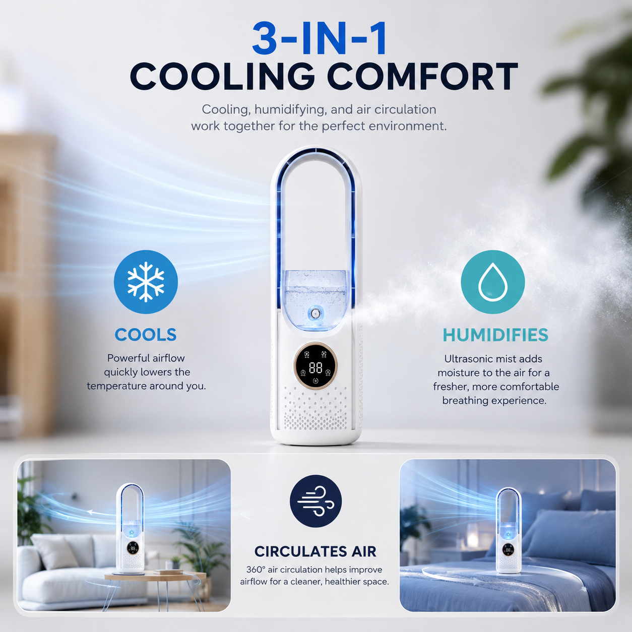 Compact Bladeless Air Cooler – Quiet and Portable Cooling Device