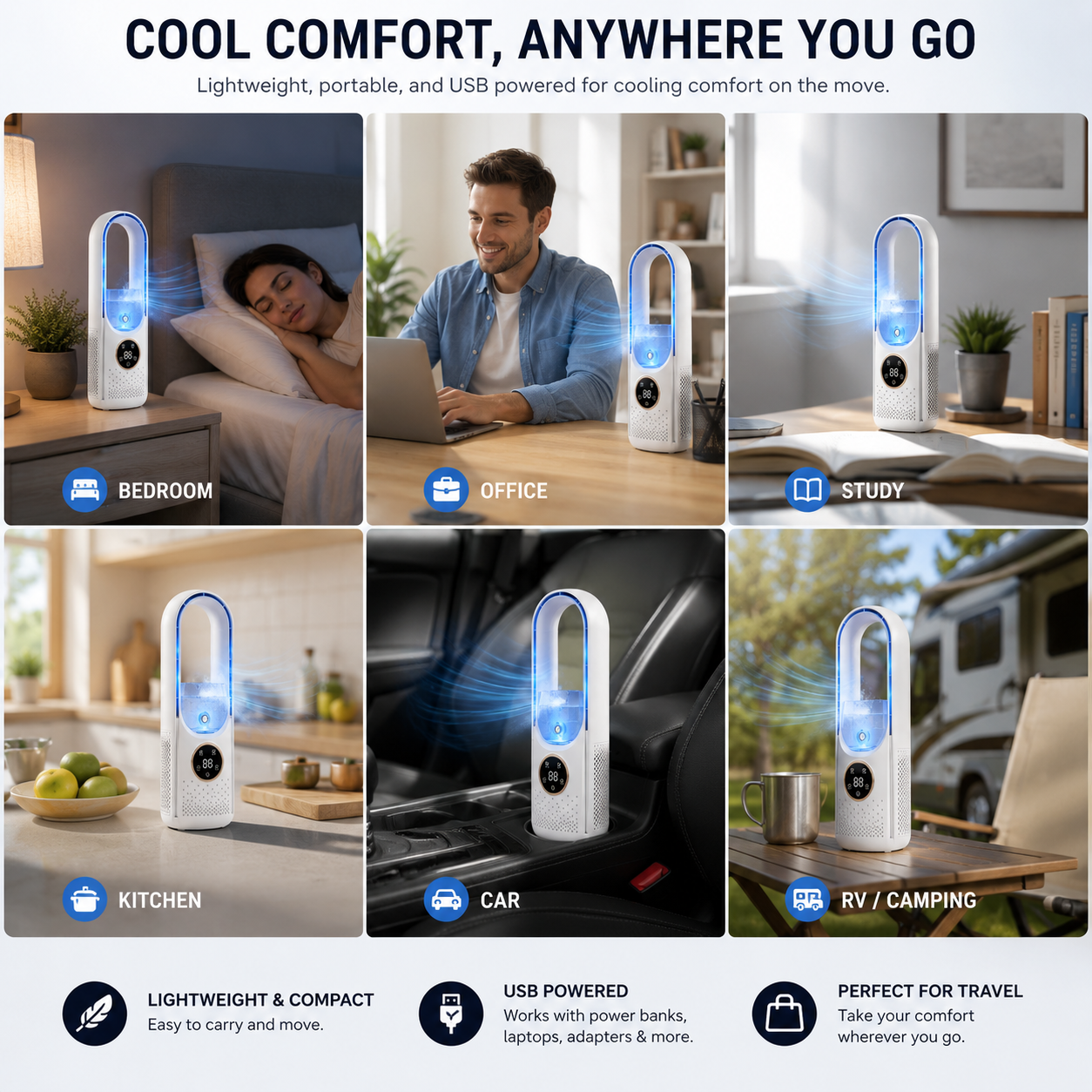 Compact Bladeless Air Cooler – Quiet and Portable Cooling Device