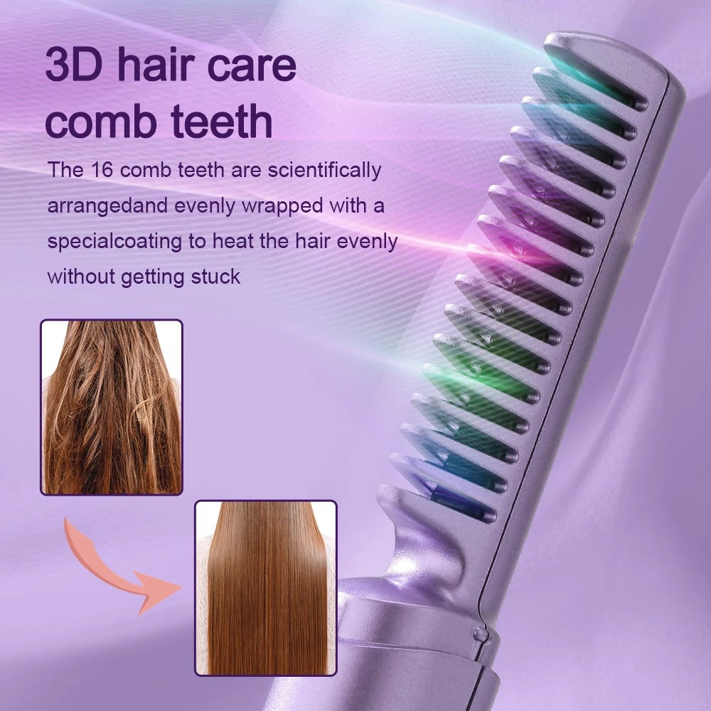 Wireless Ceramic Hair Straightening Brush for Effortless Styling