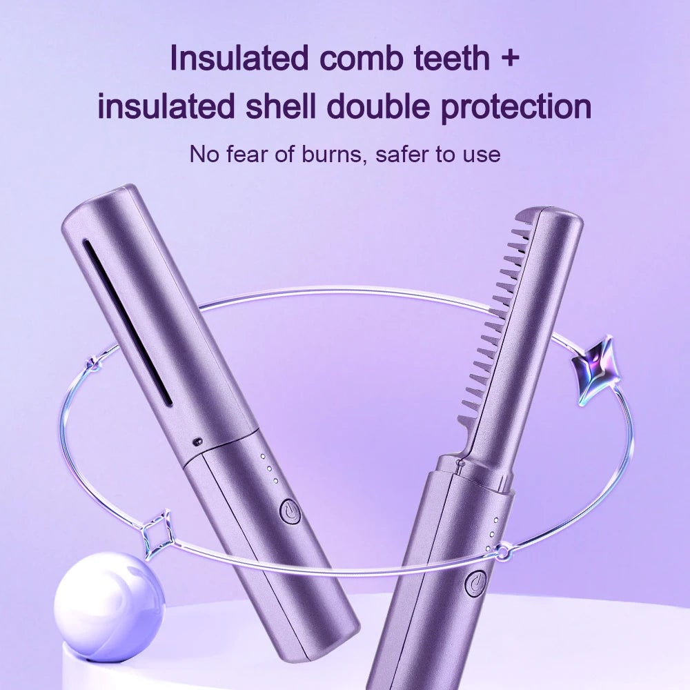 Wireless Ceramic Hair Straightening Brush for Effortless Styling