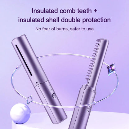 Wireless Ceramic Hair Straightening Brush for Effortless Styling