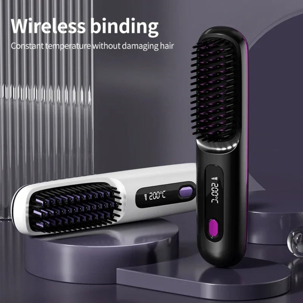 Wireless Hair Straightening Brush with Smart Temperature Control