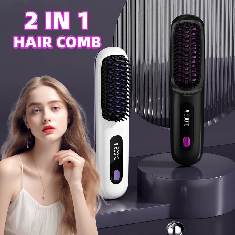 Wireless Hair Smoother Brush with Digital Heat Control