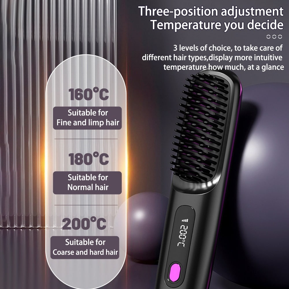 Wireless Hair Smoother Brush with Digital Heat Control