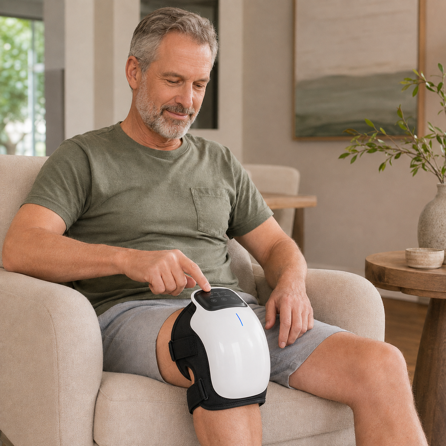 Heated Cordless Knee Massager with Vibration – 3 Heat Settings, 3 Massage Modes, 3000mAh Battery, Adjustable Wrap for Knee, Elbow, Shoulder