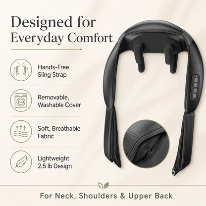 Shiatsu Neck and Shoulder Massager – Cordless with Heat, 6 Nodes, 2 Speeds, 2 Heat Settings, Hands-Free Strap, 90-Minute Use