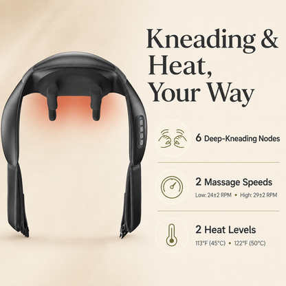 Shiatsu Neck and Shoulder Massager – Cordless with Heat, 6 Nodes, 2 Speeds, 2 Heat Settings, Hands-Free Strap, 90-Minute Use