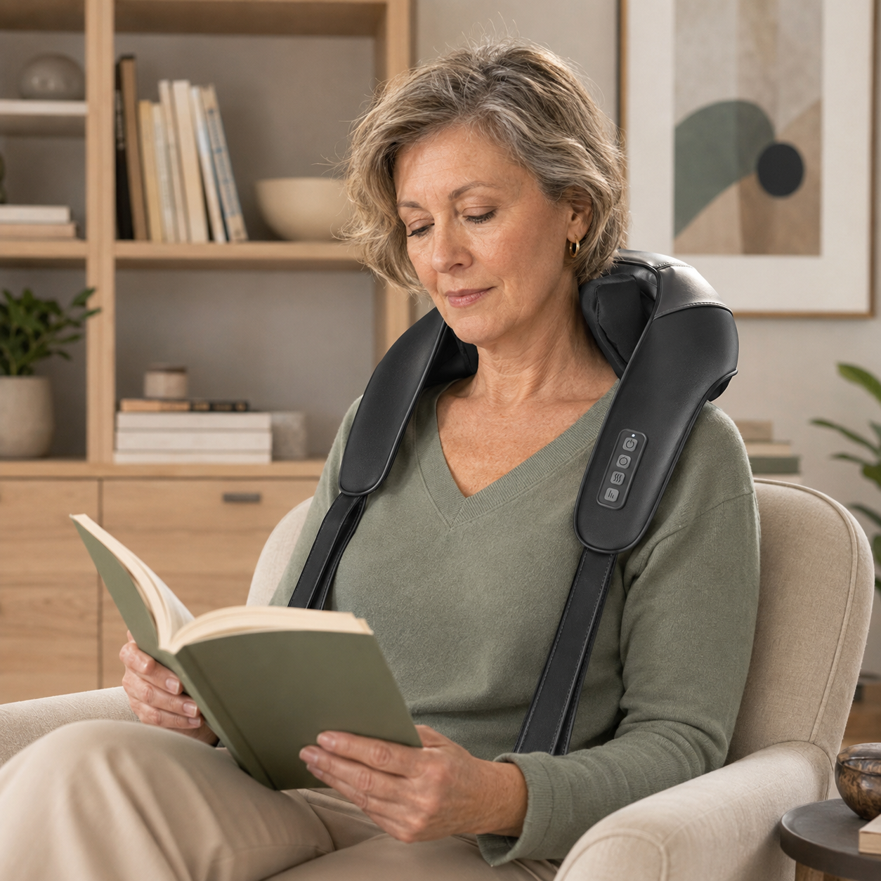 Shiatsu Neck and Shoulder Massager – Cordless with Heat, 6 Nodes, 2 Speeds, 2 Heat Settings, Hands-Free Strap, 90-Minute Use