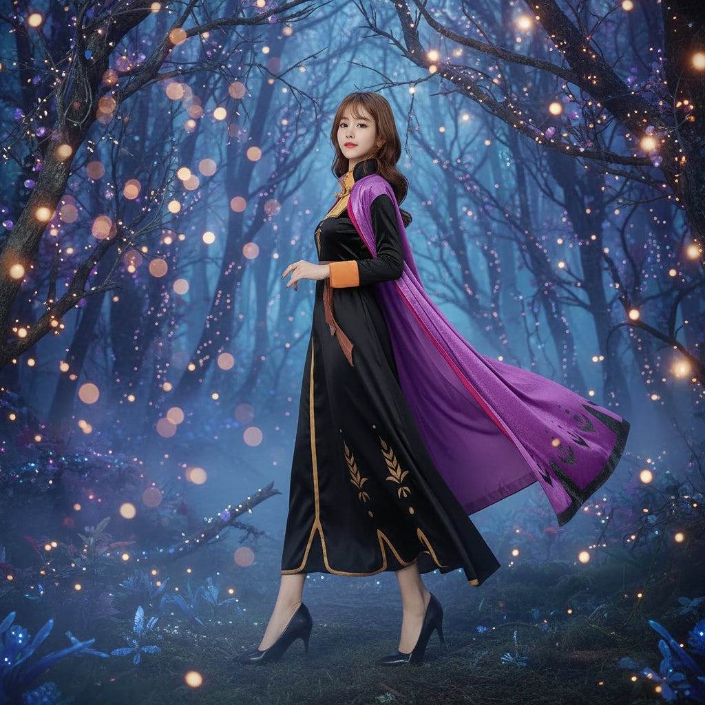 Royal Enchantress Adult Costume with Flowing Cape and Embroidery