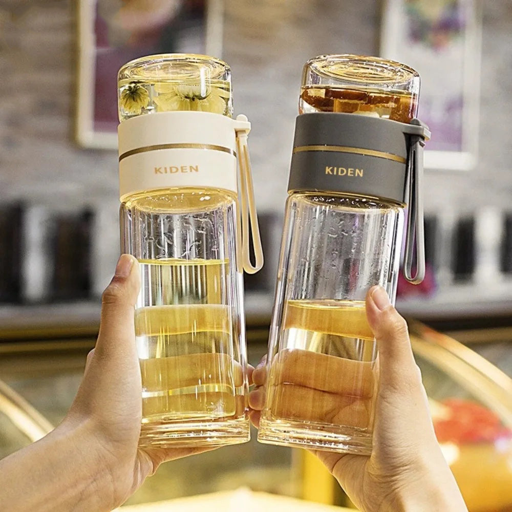 Double-Wall Borosilicate Tea Infuser Bottle 13.5 oz with Stainless Steel Filter