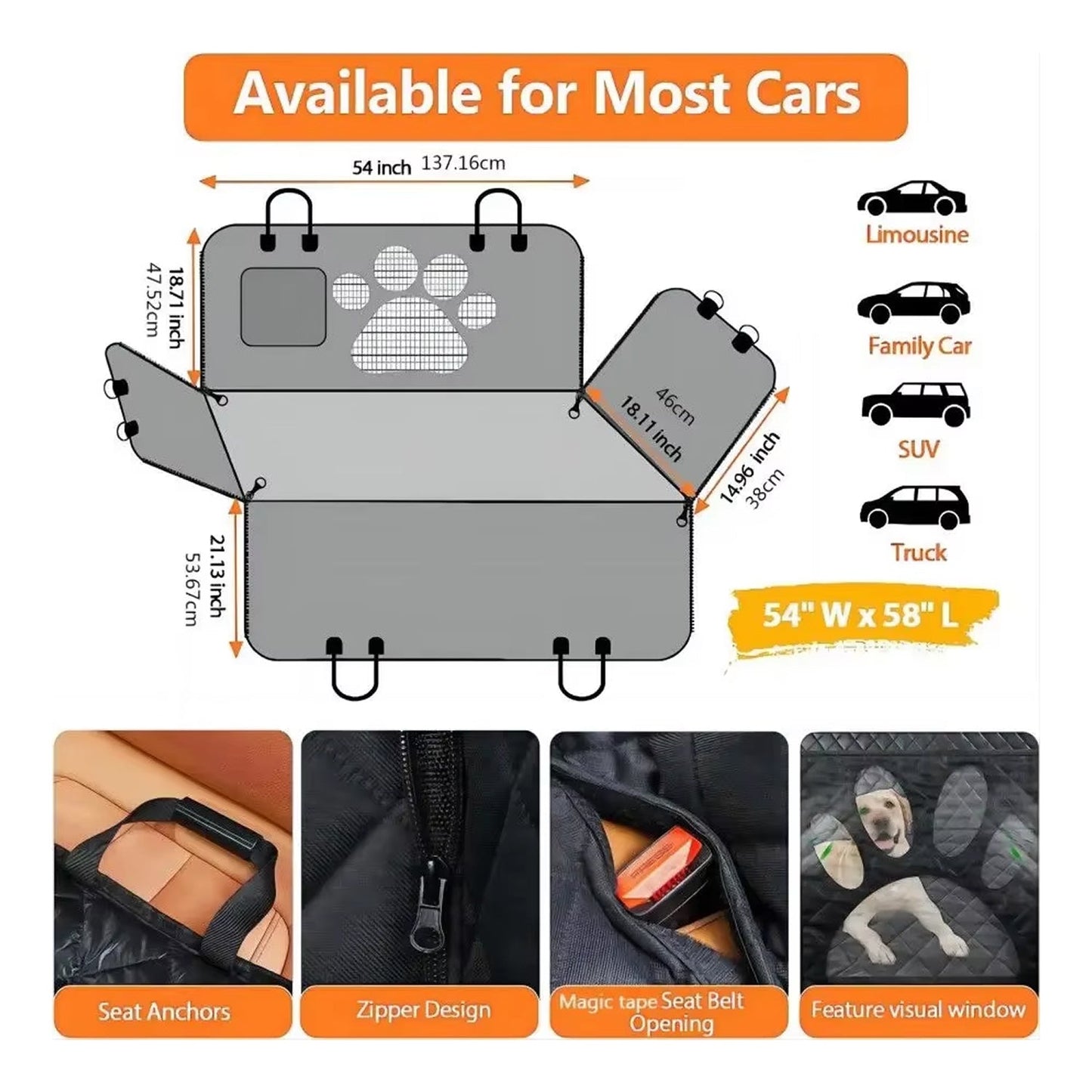 Waterproof Dog Car Seat Protector with Hammock Feature