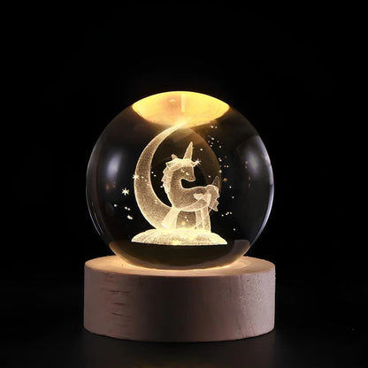 Enchanting 3D Crystal Sphere Lamp with Warm LED Glow