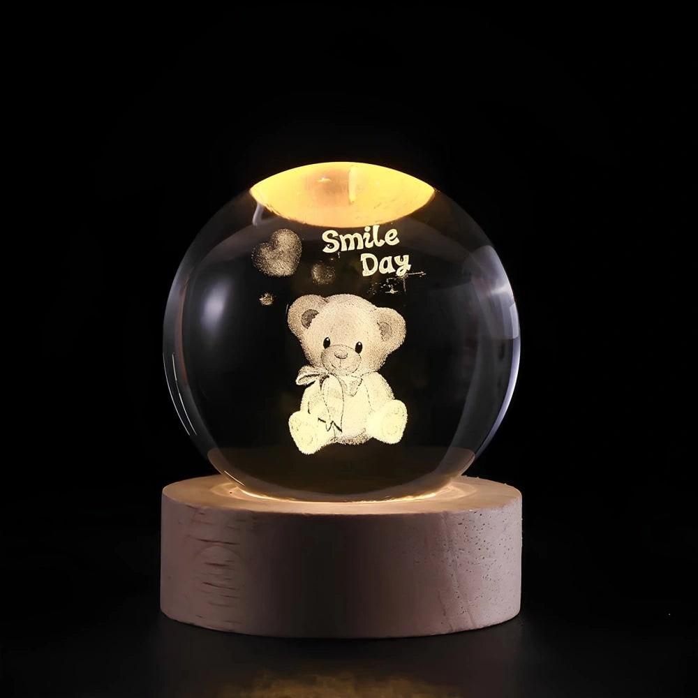 Enchanting 3D Crystal Sphere Lamp with Warm LED Glow