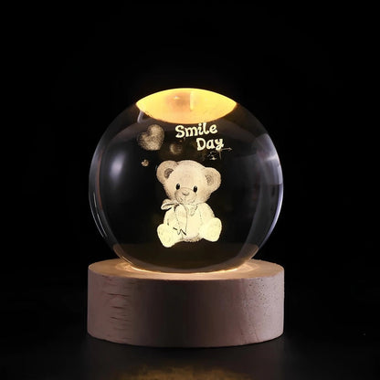 Enchanting 3D Crystal Sphere Lamp with Warm LED Glow