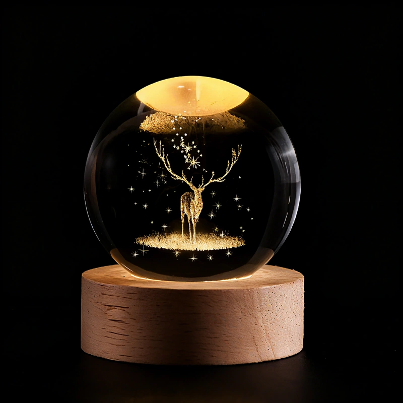 Enchanting 3D Crystal Sphere Lamp with Warm LED Glow
