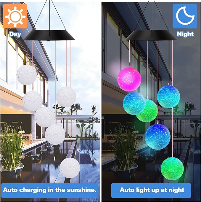 Solar-Powered Crystal Orb Wind Chimes for Enchanting Spaces