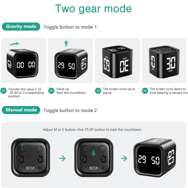 Gravity Sensing Timer Cube with LED Display and Smart Features