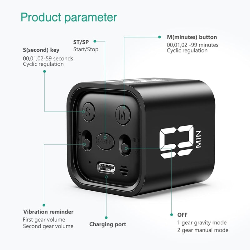 Gravity Sensing Timer Cube with LED Display and Smart Features