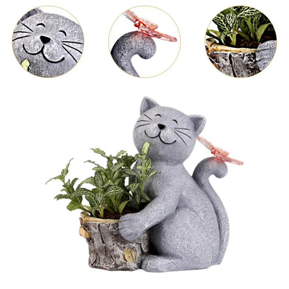 Solar Cat Figurine for Garden with LED Light | Weather-Resistant Resin | 21 cm Tall