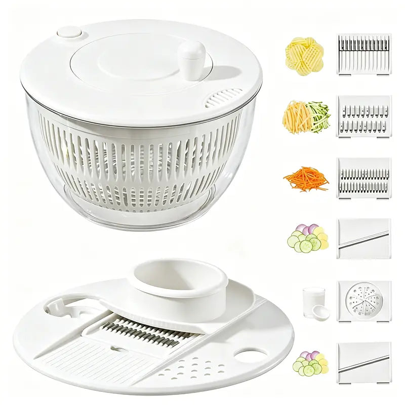Versatile Salad Spinner with Multi-Cutting Inserts for Effortless Meal Prep