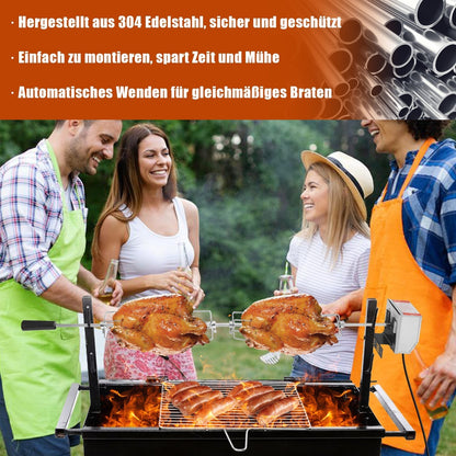 Stainless Steel Skewers for BBQ Grilling - 4 Meat Needles with Motor