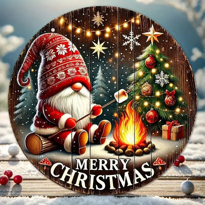 Round Wooden Christmas Sign - "Merry Christmas" - Traditional Door and Wall Decor