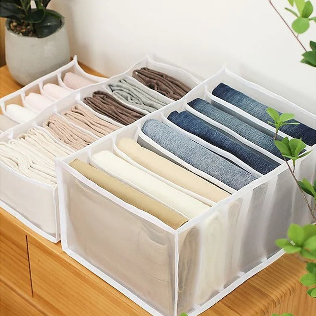 Clothes Organizer with 7-Grid Mesh Dividers for Wardrobe