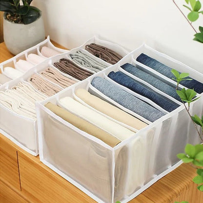 Clothes Organizer with 7-Grid Mesh Dividers for Wardrobe