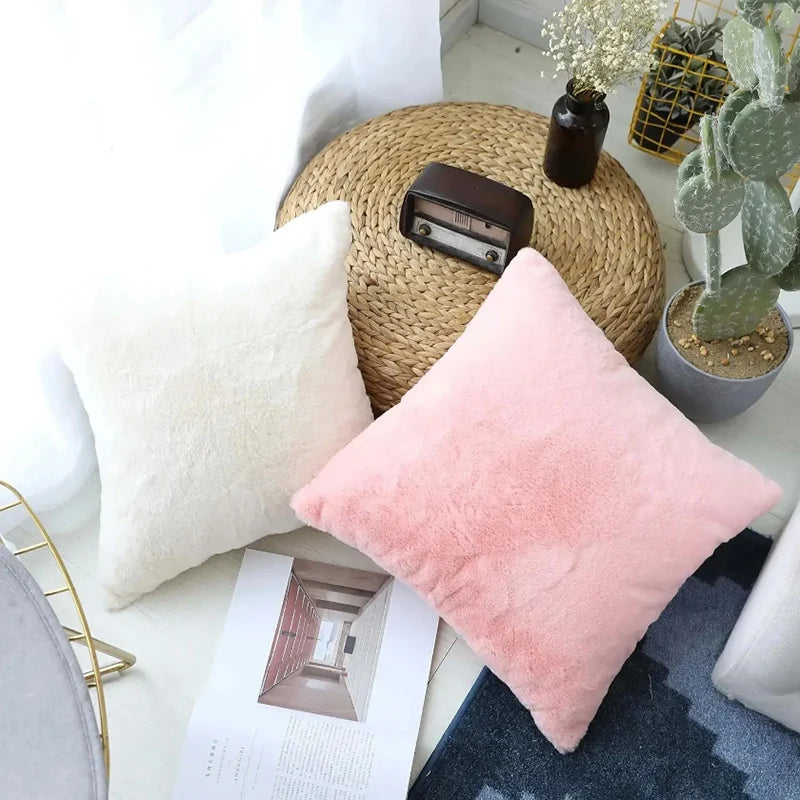 Ultra-Soft Rabbit Plush Pillow Cover | Warm & Luxurious | 45x45 cm for Bed & Sofa