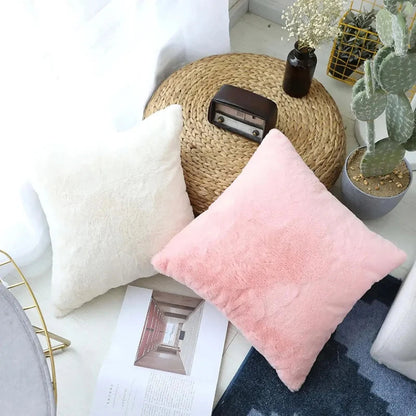 Ultra-Soft Rabbit Plush Pillow Cover | Warm & Luxurious | 45x45 cm for Bed & Sofa