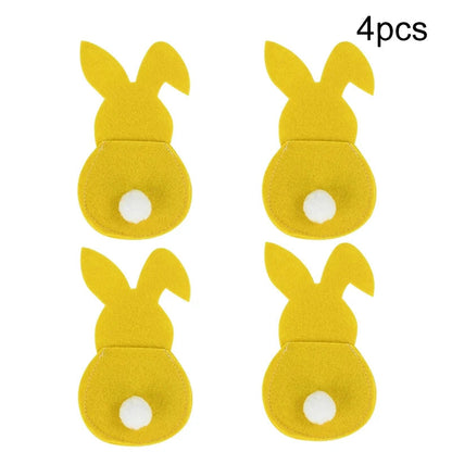 Easter Cutlery Holder Set - 4-Piece Bunny Design for Table Decoration