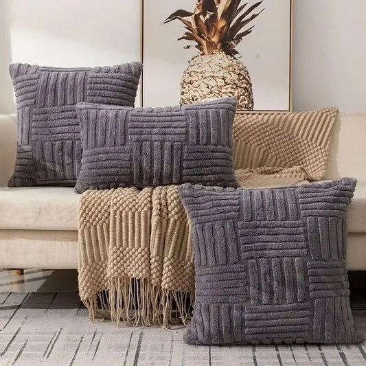 Boho Cream White Faux Fur Pillow Cover – Soft Plush Decorative Case for Sofa