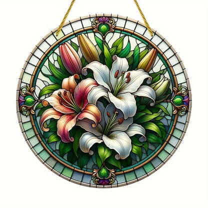 Acrylic Window Hanger | Floral Sun Catcher | Round Winter & Christmas Decor