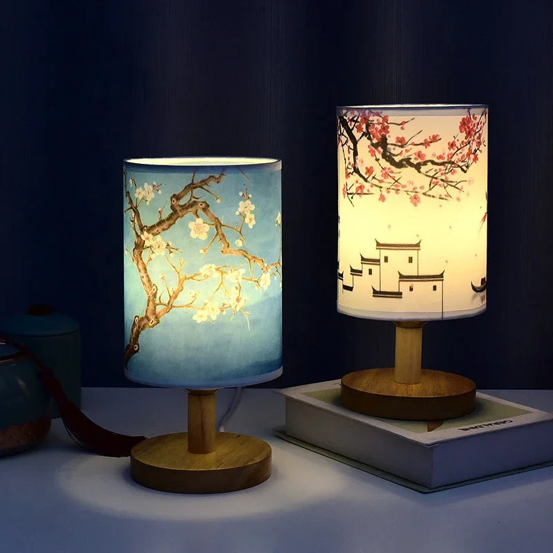 LED Table Lamp with Plum Blossom Design | Dimmable | Chinese Fabric Shade | Warm White Light | EU Plug