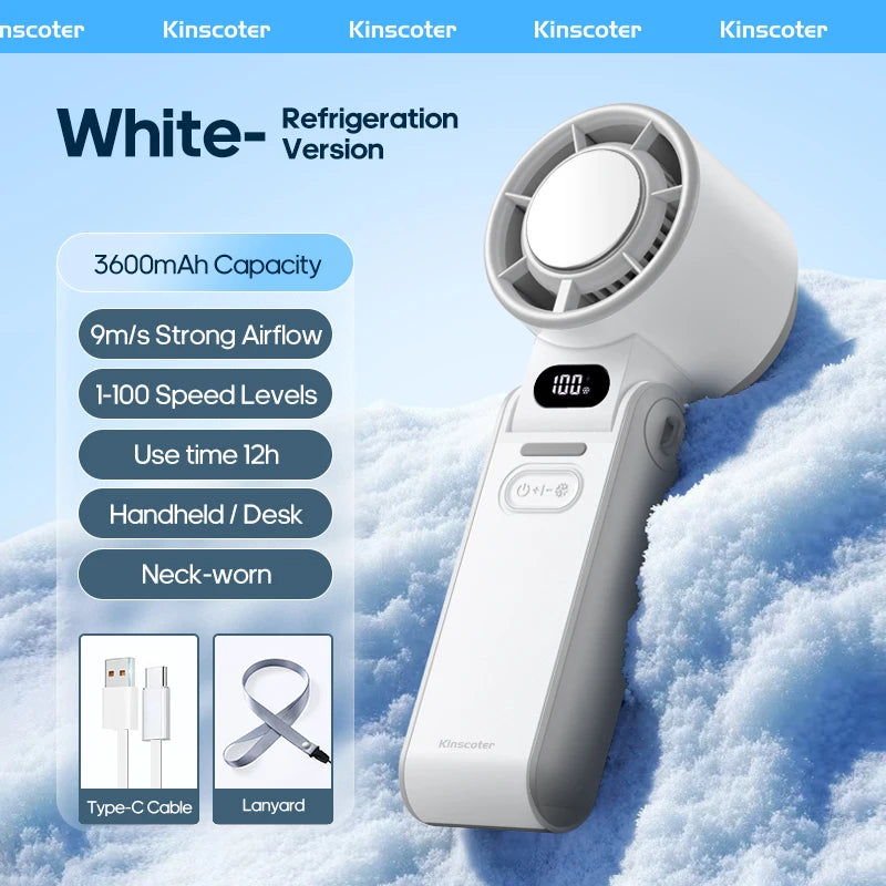 Mini Fan with 100 Speeds | 3600 mAh Rechargeable Battery | Foldable & Ice Cooling