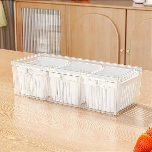 Divided Storage Container Set – 3-Piece Clear Bento Box for Fruits, Salads & Vegetables