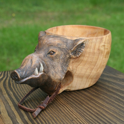 Handcrafted Wooden Mug – Artisanal Carved Design